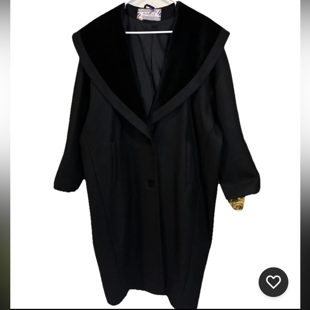 Unisex Vintage TOPCOAT Made in England Black Wool Blend Large Velour Collar - Picture 3 of 11